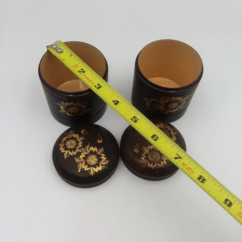 Vintage Maruni Lacquerware Set 2‎ Canisters 3 Bowls Floral Design Occupied Japan